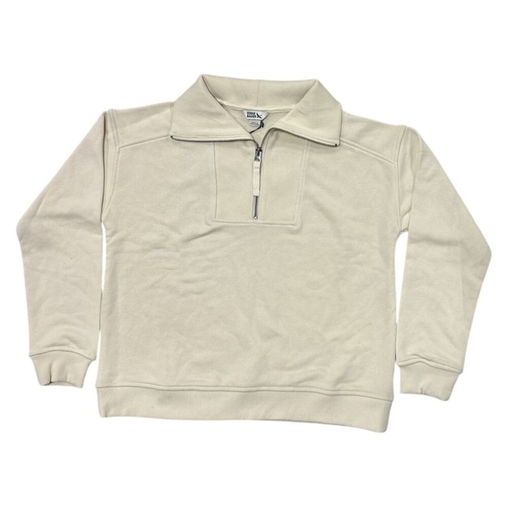 Eddie Bauer Women's Drop Shoulder Collared Quarter Zip Casual Pullover - Cream